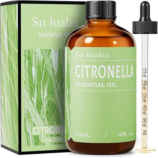 SU JUABA Citronella Oil 4 Fl Oz, 100% Pure Natural Aromatherapy Oil for Diffuser, Massage, Hair & Skin Care - 118ML