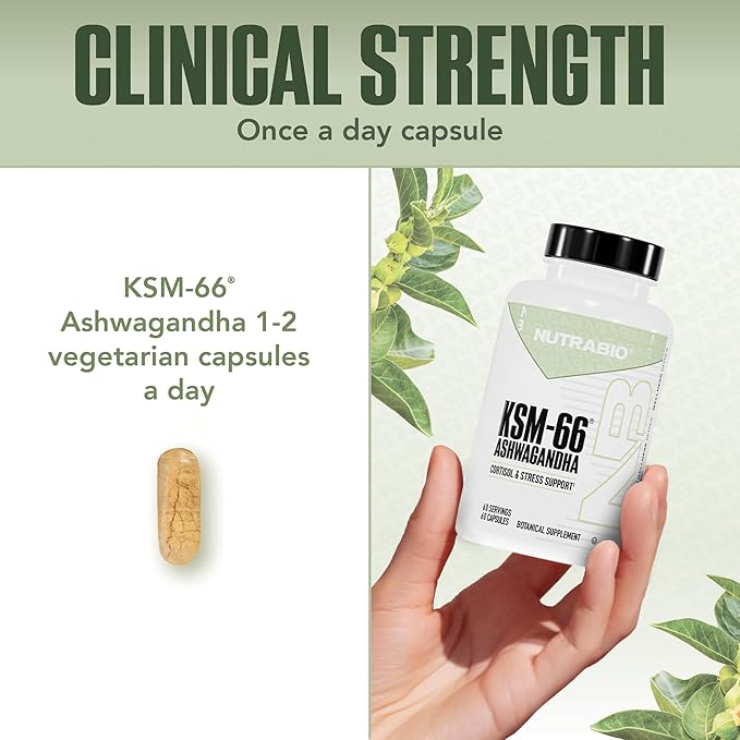 NutraBio Ashwagandha KSM-66 | Ashwaganda Herbal Supplement for Stress, Mood, & Performance | 600 MG of Clinically Studied KSM66 60 Capsules