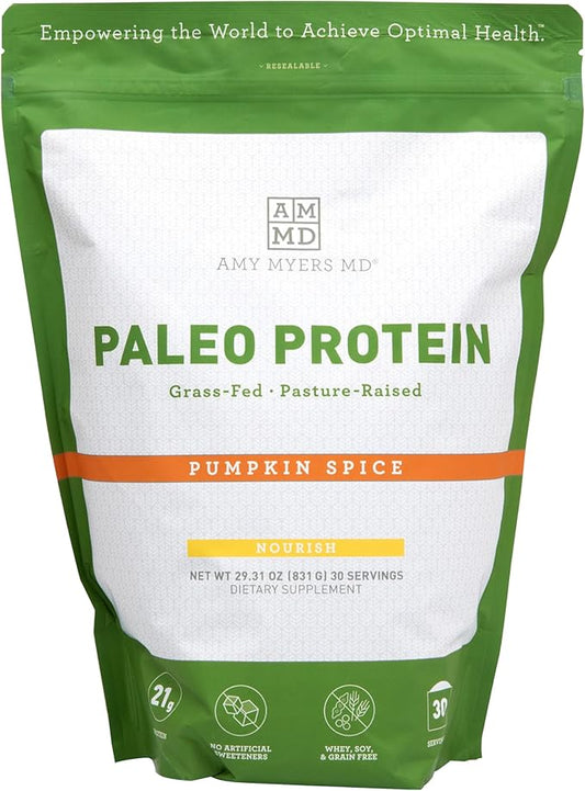 Amy Myers MD Paleo Protein Powder - Pumpkin Spice, 30 Servings - Collagen-Based Gut Function Support - Gluten-Free & Non-Dairy Protein Supplement