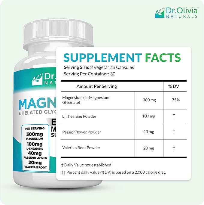 Magnesium Glycinate Complex - L-Theanine, Passionflower & Valerian Root for Sleep Support Supplement, Nerve & Muscle Health, High Absorption - 90 Vegetarian Capsules
