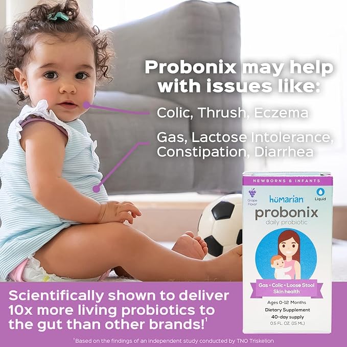 Probonix Humarian Liquid Probiotic for Baby 0-12 Months - 8-Strain Infant Probiotic Drops - 45 Billion CFUs - 40-Day Supply - Tasty Grape Flavor