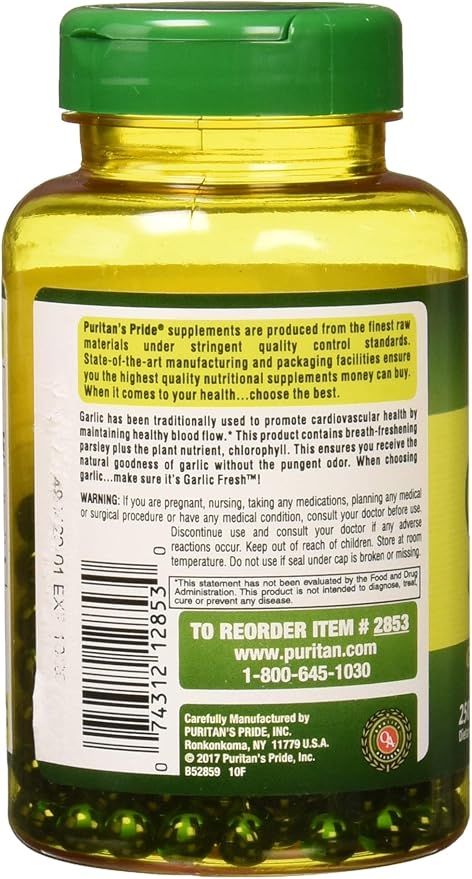 Puritan's Pride Odorless Garlic & Parsley 500 Mg / 100 Mg, 250 Count (Pack of 2)