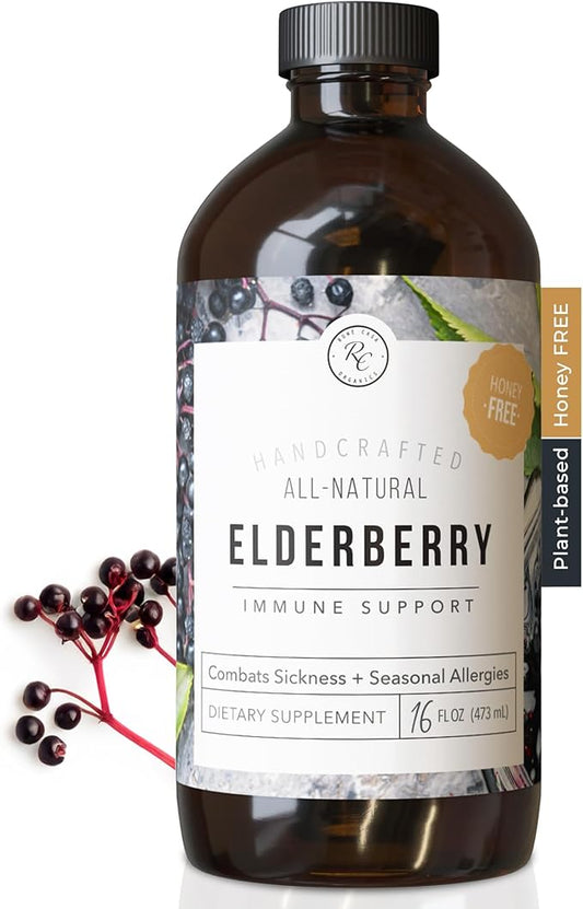 Rowe Casa Organics Honey-Free Elderberry Immune Support with Antioxidants, Zinc and Vitamin C – Kids and Adults Organic Elderberry Syrup for Immune Support, 16 Fl Oz