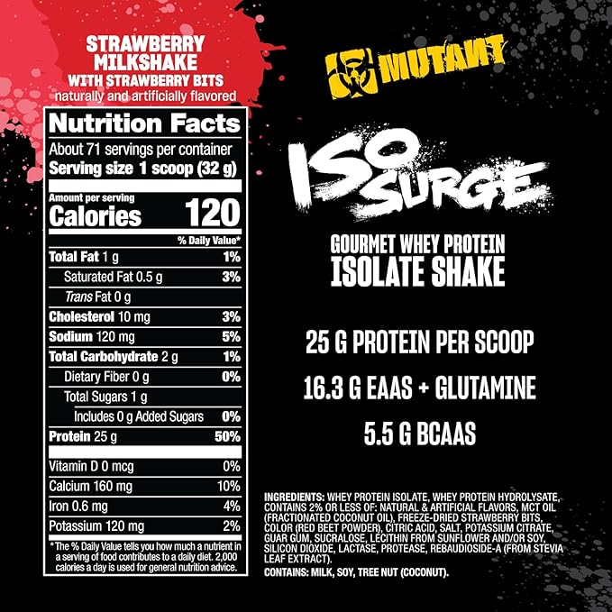 Mutant ISO Surge Whey Protein Isolate Powder Acts Fast to Help Recover, Build Muscle, Bulk and Strength, 5 lb - Strawberry Milkshake