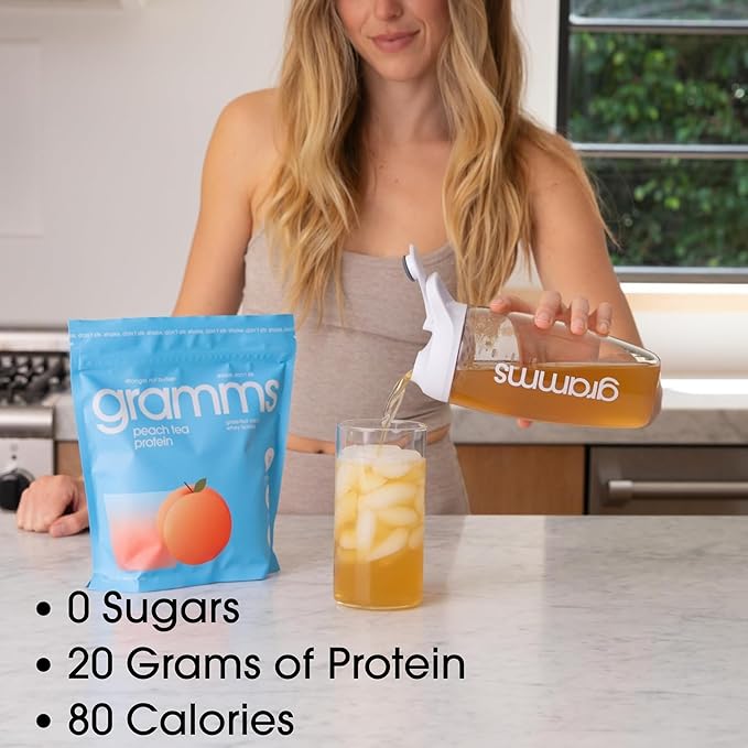 GRAMMS Clear Protein Powder, Peach Tea | 20g Protein Grass-Fed Whey Isolate, Zero Sugar, Zero Lactose, Non-Bloating, Non-GMO, Protein for Women & Men (18 Servings)