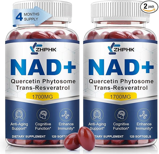 NAD Supplement Softgels 1700mg, Nad Supplements for Women & Men with Nicotinamide Riboside Quercetin Phytosome, Trans Resveratrol & TMG, Boost Energy & Anti-Aging Support 240-Count, 120 Days Supply