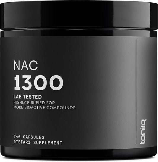 Toniiq 1300mg NAC - 4 Month Supply - Min. 98%+ Tested Purity - Ultra High Strength Bioavailable NAC Cysteine Supplement - 240 Vegetarian N Acetyl Cysteine Capsules -Lab Tested TQ