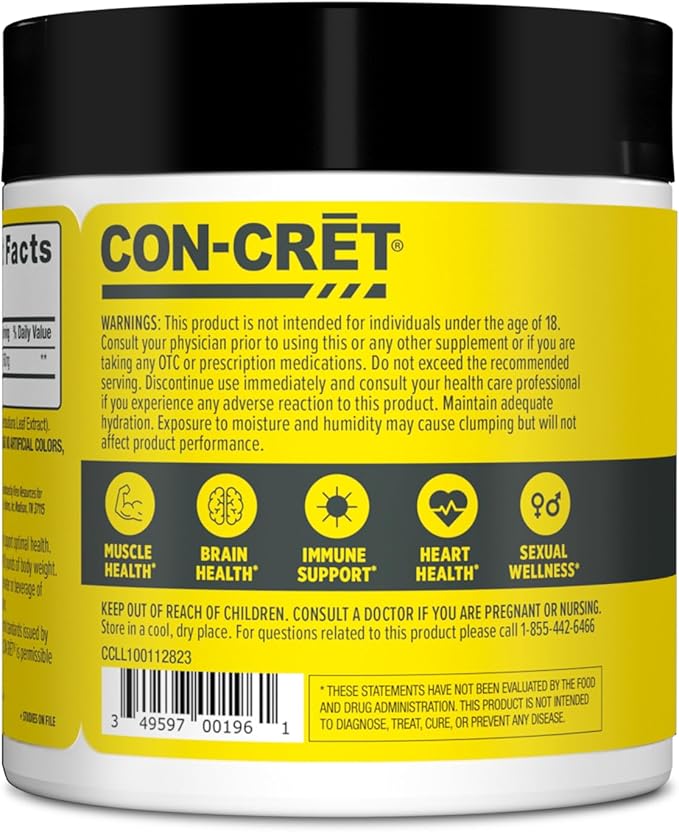 CON-CRET Creatine HCl Powder | Muscle, Cognitive, Cellular Energy Support | No Bloating or Cramps | USA Made & NSF Certified | Lemon Lime (100 Serving)