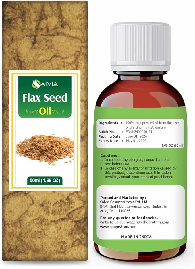 Flax Seed Oil 100% Natural Pure UNDILUTED Uncut Carrier Oil (1.69 fl oz)