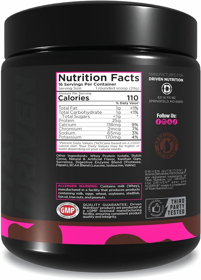 Driven Nutrition ISODRIVE Premium Whey Isolate (1lb, Chocolate)
