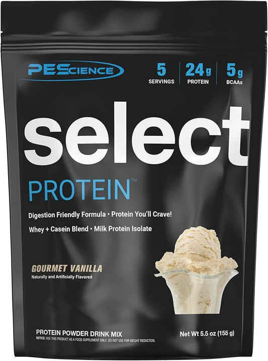PEScience Select Protein Powder, Whey and Casein Blend, Clean Protein Powder for Women and Men, Low Calorie, Low Carb, Keto Friendly, Gluten Free - Gourmet Vanilla - 5 Servings