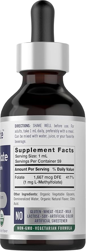 Carlyle L-Methylfolate Drops 1mg | 2 Fl Oz | with Organic Glycerin | Liquid Sublingual Supplement | Fruit Punch Flavor | Vegetarian, Non-GMO