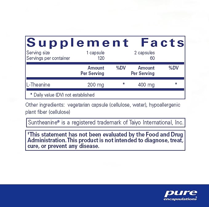 Pure Encapsulations L-Theanine - Amino Acid Supplement to Support Relaxation, Stress & Nervous System - 120 Capsules