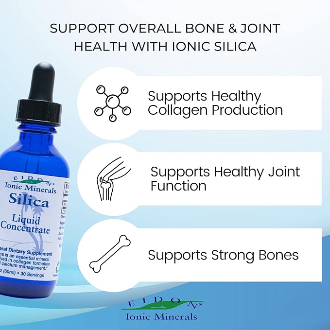 Eidon Ionic Minerals Liquid Silica Mineral Concentrate - Silica Supplement for Hair, Skin and Nails, Supports Collagen Production, Joint and Bone Health, Helps Manage Calcium - 2 oz