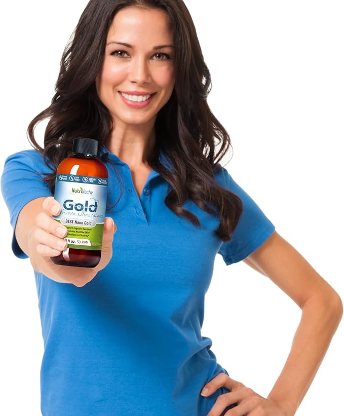 Colloidal Gold Liquid Organic Supplement by Nutrinoche - 100% Pure Nano Gold Mineral - Supports Mental Clarity, Focus & Relaxation - 32 oz Bottle - Vegan, Gluten-Free - Crystalline- 30 ppm