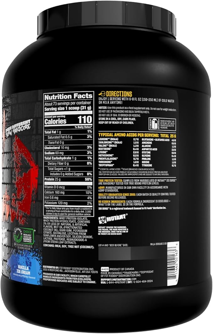 Mutant ISO Surge Whey Protein Isolate Powder Acts Fast to Help Recover, Build Muscle, Bulk and Strength, 5 lb - Vanilla Ice Cream