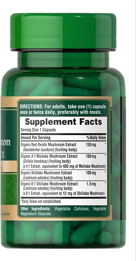 Puritan's Pride Triple Mushroom Complex, Reishi, Maitake & Shiitake Extracts, Organic Mushroom Extracts, 60 Vegetarian Cpasules
