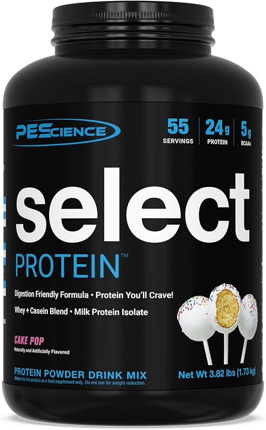 PEScience Select Protein Powder, Whey and Casein Blend, Clean Protein Powder for Women and Men, Low Calorie, Low Carb, Keto Friendly, Gluten Free - Cake Pop - 55 Servings