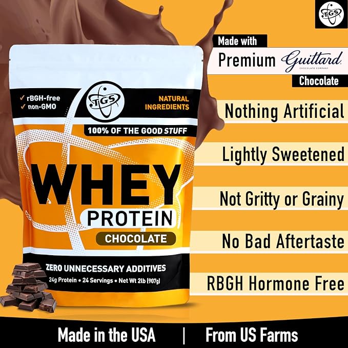 Chocolate Whey Protein Powder 2lb - No Artificial Sweeteners, All Natural Ingredients, No Stevia, GMO Free - Whey Concentrate for Men & Women Shakes, Smoothies - Muscle Recovery