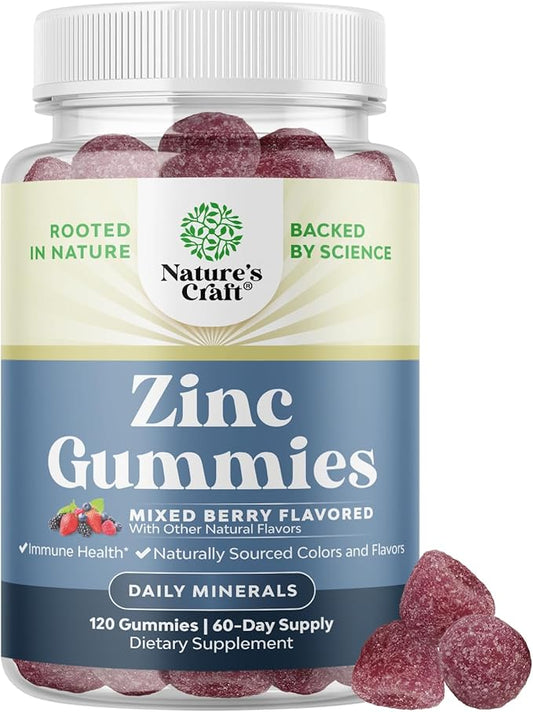 Extra Strength Zinc Gummies for Adults - Chewable Zinc Supplements for Women & Men for Energy & Immune Support - Vitamins & Mineral Supplements - 120 Chews