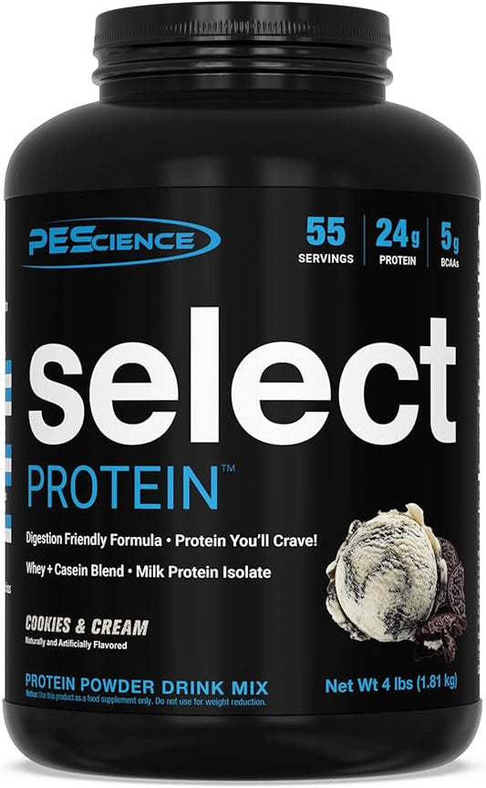 PEScience Select Protein Powder, Whey and Casein Blend, Clean Protein Powder for Women and Men, Low Calorie, Low Carb, Keto Friendly, Gluten Free - Cookies and Cream - 55 Servings