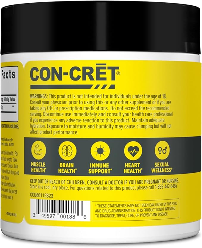 CON-CRET Creatine HCl Powder | Muscle, Cognitive, Cellular Energy Support | No Bloating or Cramps | USA Made & NSF Certified | Pineapple (64 Serving)
