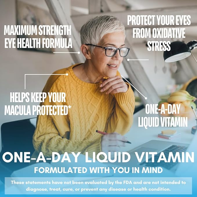 Liquid 20/20 Vision - Eye Vitamin Formula w/20mg Lutein, 4mg Zeaxanthin, 4mg Astaxanthin for Vision Support –Max Absorption- Great Taste & No Pills to Swallow– 32 Serv, 32oz