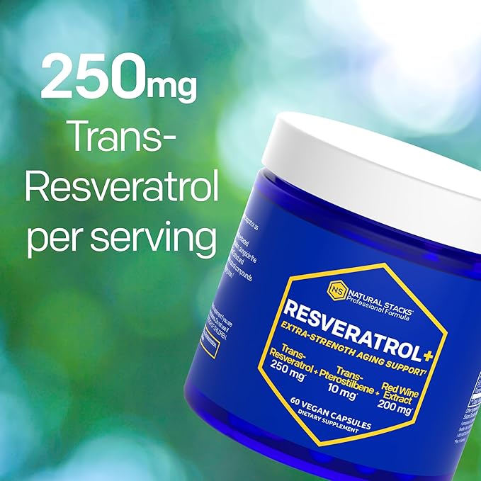Resveratrol Supplement - 250mg Trans-Resveratrol & 10mg Trans-Pterostilbene - Antioxidants Supplement with 200mg Red Wine Extract - Extra Strength Aging Support - 60 Japanese Knotweed Capsules