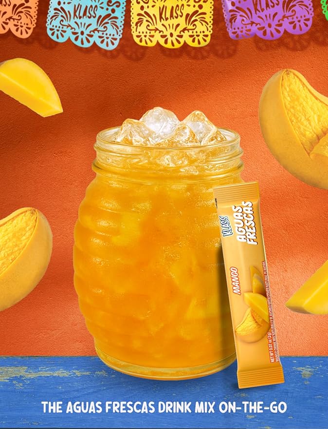 Klass Aguas Frescas Powdered Drink Mix | 44 Sugar Free Powder Packets | Flavors - Mango Watermelon Pineapple & Passionfruit - Water Enhancer To Go!