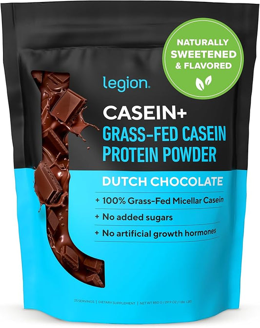 LEGION Casein Protein Powder (Dutch Chocolate) - Slow-Release Micellar Casein Protein Powder - Non-GMO, Gluten-Free & Naturally Sweetened Powder from Grass-Fed Cows (25 Servings)