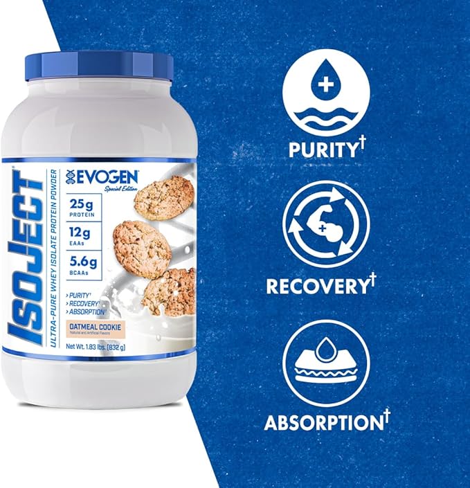 Evogen Isoject - Whey Protein Isolate | Ultra-Pure Whey Protein Powder with Ignitor Enzymes, BCAAs, and EAAs | Enhanced Absorption & Recovery | Oatmeal Cookie | 25 Servings