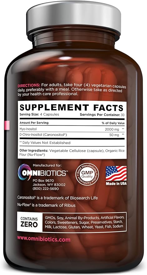 OmniBiotics Myo-Inositol & D-Chiro Inositol Supplement with 40:1 Ratio for Hormone Balance for Women - Women Supplement to Support Reproductive Health & Ovarian Function. Non-GMO - 120 Vegan Capsules