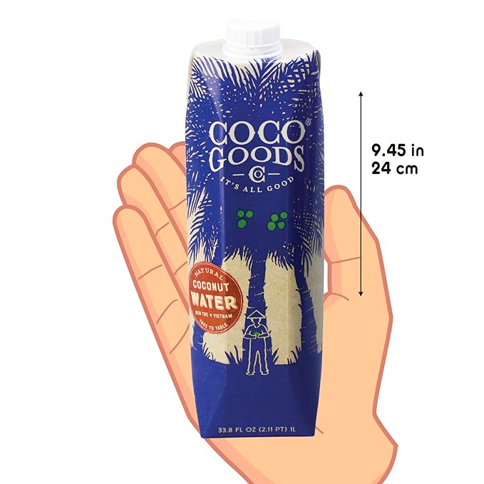 CocoGoods Co. Vietnam Single-Origin 100% Natural Coconut Water, Non-GMO, Never from Concentrate (33.8 fl. oz/1 liter, 6 pack)