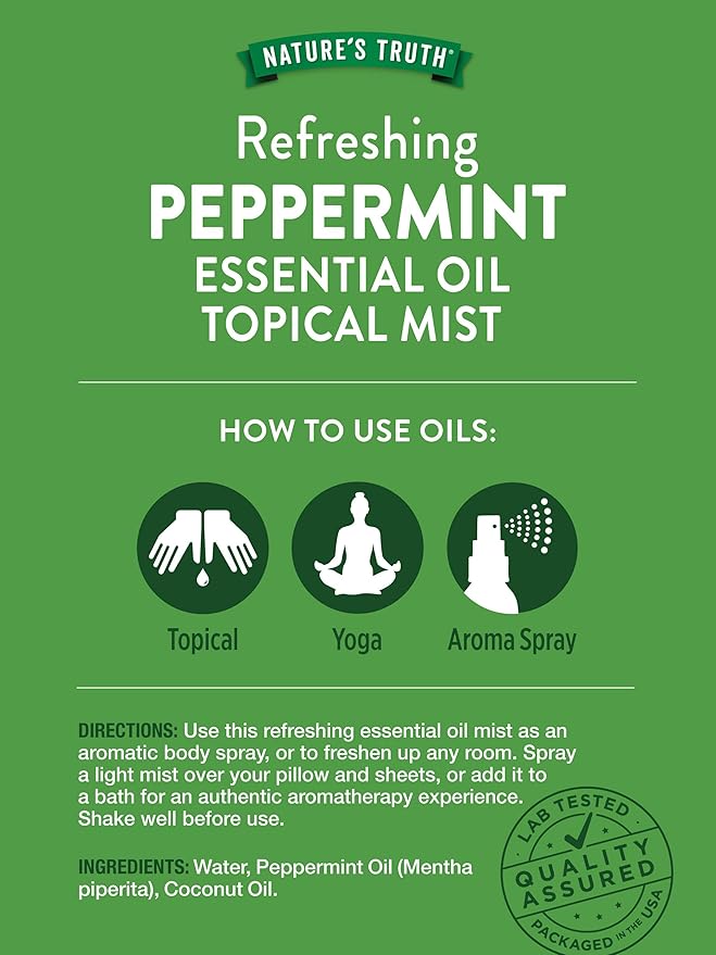 Nature's Truth Peppermint Essential Oil Spray | 2.4 Fluid Ounces | for Aromatherapy | Plant Based, Non-GMO & Gluten Free