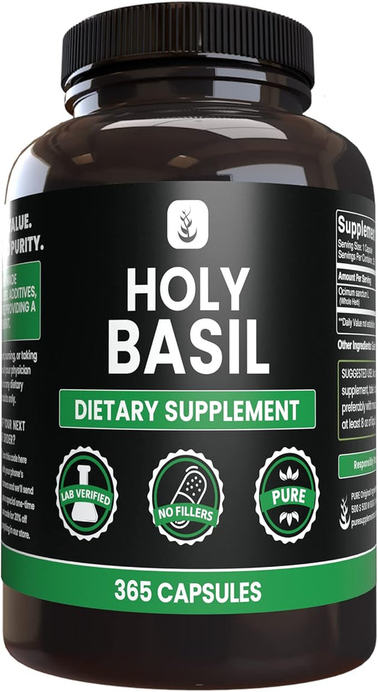 PURE ORIGINAL INGREDIENTS Holy Basil (365 Capsules) No Magnesium Or Rice Fillers, Always Pure, Lab Verified