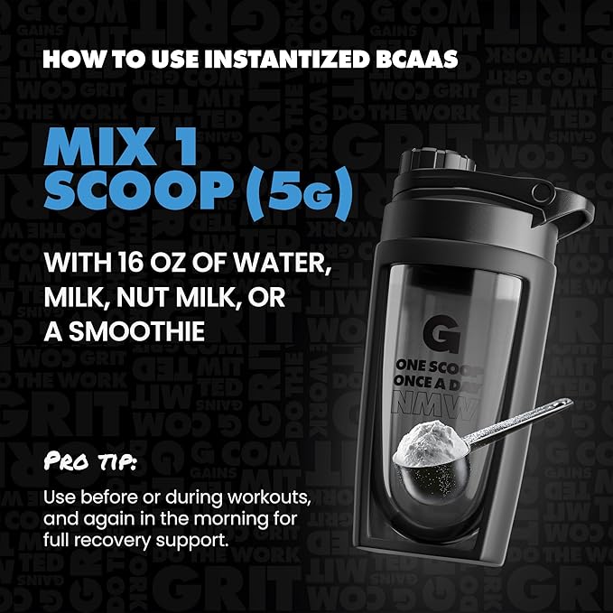 Gains in Bulk BCAA Powder, Pre Workout Plant Based Branch Chain Amino Acids, Gluten Free, Vegan Supplement with Keratin for Endurance & Strength During & Post Workout, Unflavored, 30 Servings