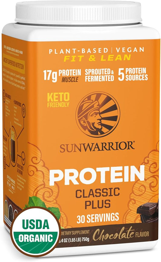 Sunwarrior Clean Vegan Protein Powder Chocolate | Organic Protein Powder Plant Based Formula with 5 Superfood Blend | Non-GMO Low Carb Soy Dairy & Gluten Free (Chocolate, 30 Servings)