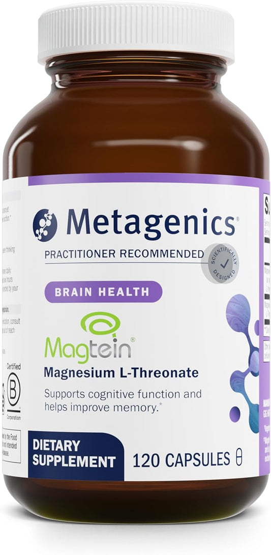 Metagenics Magnesium L-Threonate - 147 mg Magnesium as L-Threonate - Magtein Magnesium - for Brain Health* - Mineral Supplement - Non-GMO & Gluten-Free - 120 Capsules
