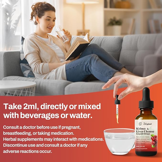 Kidney Cleanse Drops with Cranberry Extract, Milk Thistle, Chanca Piedra & Artichoke - Herbal Supplement for Liver Kidney Detox & Urinary Tract Support, 60ml