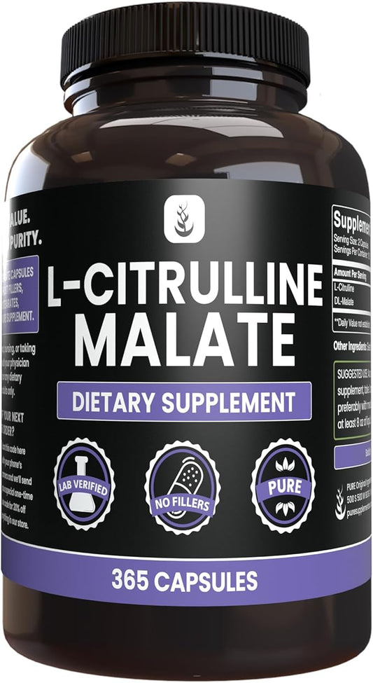 PURE ORIGINAL INGREDIENTS L-Citrulline DL-Malate 2:1 (365 Capsules) No Magnesium Or Rice Fillers, Always Pure, Lab Verified