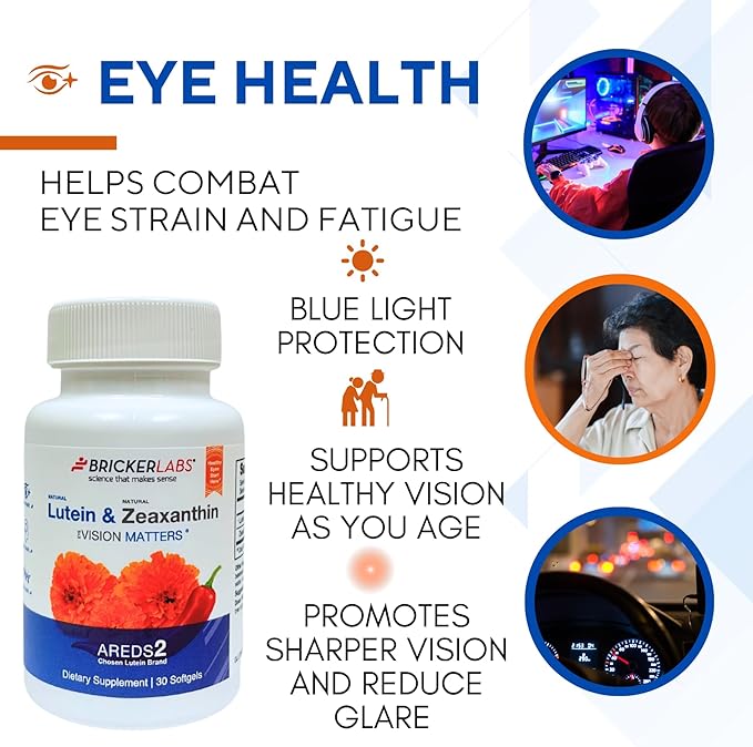 Natural Lutein + Zeaxanthin Eye Supplement – Supports Eye, Brain, and Skin Health with Macular Carotenoids, Superior Bioavailability, AREDS2 Chosen Lutein Source – 60 Soft Gels