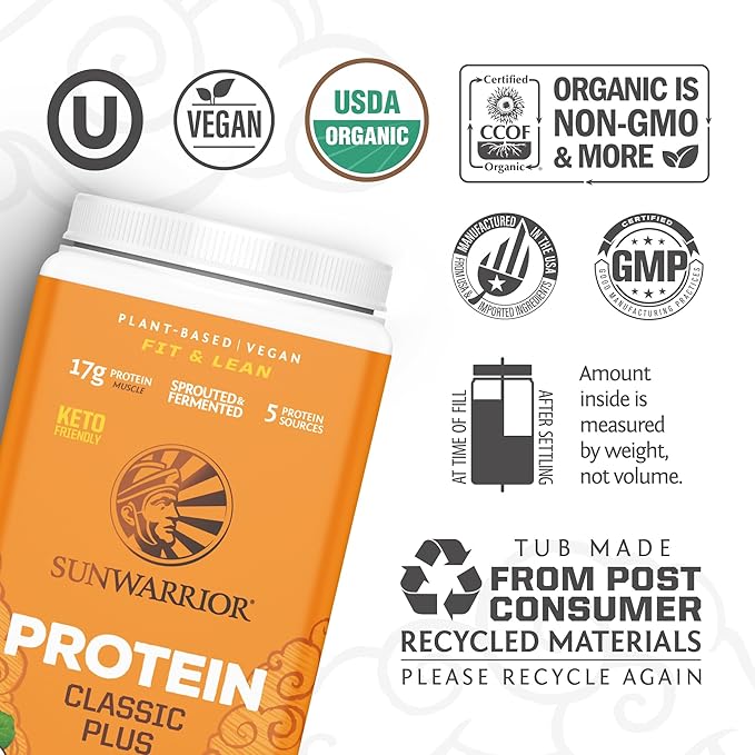 Sunwarrior Clean Vegan Protein Powder Chocolate | Organic Protein Powder Plant Based Formula with 5 Superfood Blend | Non-GMO Low Carb Soy Dairy & Gluten Free (Chocolate, 30 Servings)