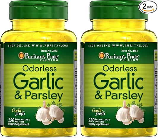 Puritan's Pride Odorless Garlic & Parsley 500 Mg / 100 Mg, 250 Count (Pack of 2)