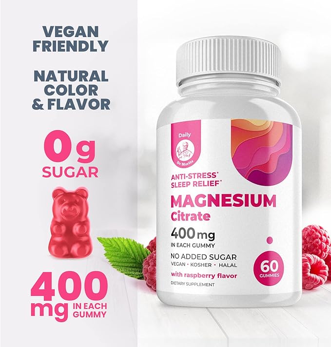 DR. MORITZ Magnesium Citrate Gummies Sugar-Free - Calm Magnesium Gummies Supplement for Children, Sugar -Supports Cardiovascular Health -Free Chews for Kids & Adults (60 Count)
