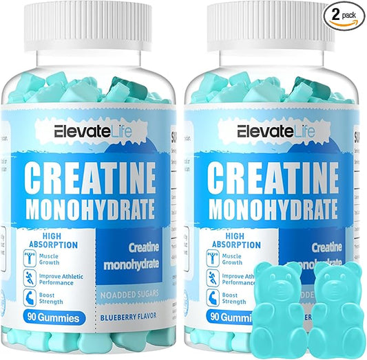 ElevateLife Creatine Monohydrate Gummies 5000mg for Men & Women, Chewables Creatine Monohydrate for Muscle Strength, Muscle Builder, Energy Boost, Pre-Workout Supplement-180 Blueberry Gummies