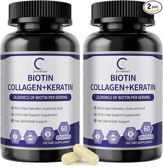 GPGP GreenPeople Biotin | Collagen | Keratin - Hair Growth biotin 20000MCG-Hair, Skin & Nails with Multivitamins & Minerals for Men & Women - 120 Capsules
