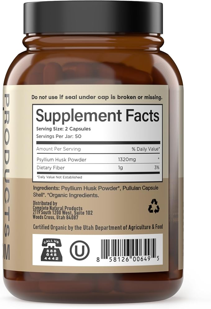 Pure Natural Whole Psyllium Husk Powder Capsules - 660mg Capsules 100 Pure Unflavored Fiber & Colon Cleanse Pills