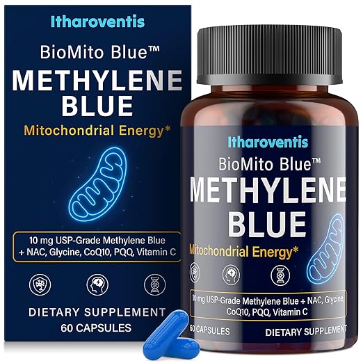Methylene Blue Pharmaceutical Grade Capsules – USP Grade Brain Supplement with CoQ10, NAC, PQQ, Glycine & Vitamin C for Memory, Focus, Energy & Mitochondrial, No Formaldehyde - 60 Count