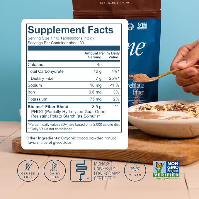 Daily Prebiotic Fiber Powder Chocolate - 7g Per Serving - Soluble & Insoluble Fiber Supplement Powder for Women & Men - Digestive Health & Gut Health - Sugar Free - 30 Servings