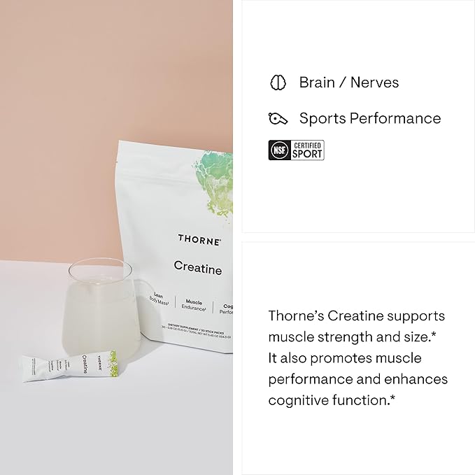 THORNE Creatine - Micronized Creatine Monohydrate Powder, Amino Acid Support for Muscles, Cellular Energy & Cognitive Function* - Unflavored - NSF Certified for Sport - 5 g per Serving - 30 Servings